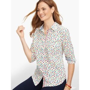 NWT Talbots Classic‎ Cotton Button Down Shirt Ditsy Hearts Sz 2XP Career Casual